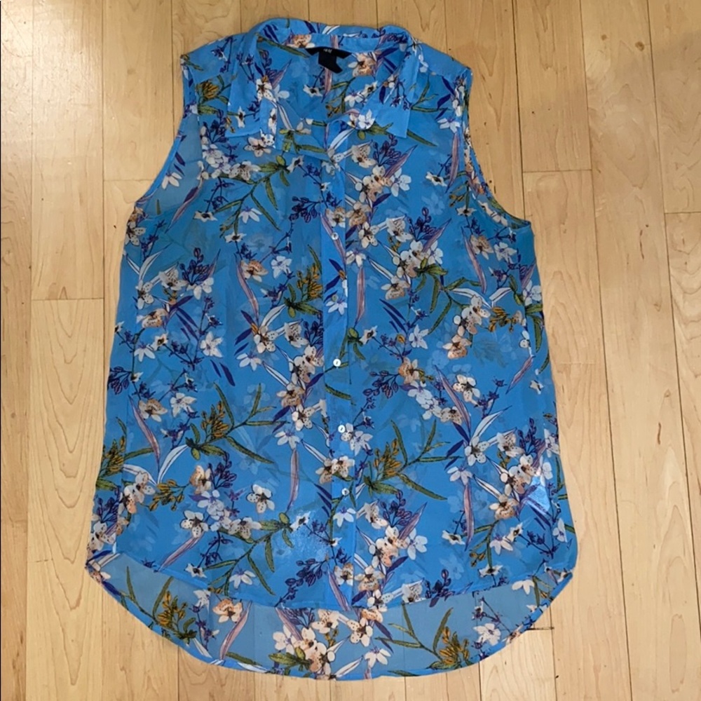 Sheer floral printed loose shirt